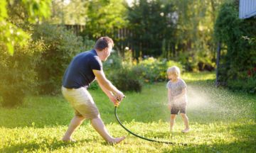 Urinary problems man watering garden