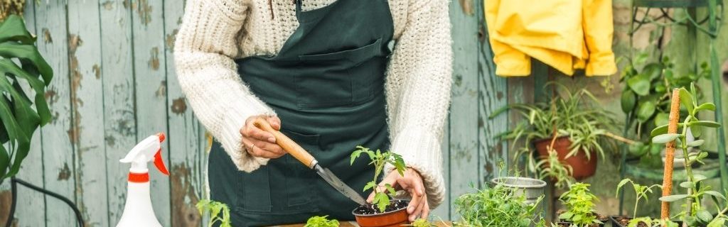 Vrouw bezig in tuin